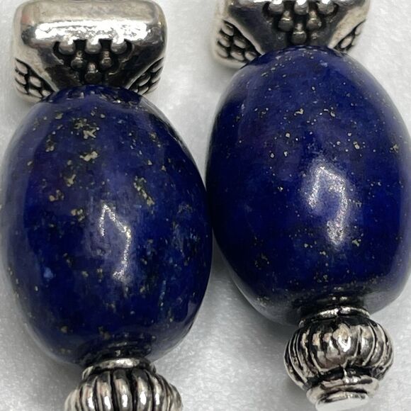 Artisan Silver Plated Blue Lapis Lazuli Stone Beaded Dangle Earrings Boho Cute - Picture 5 of 7
